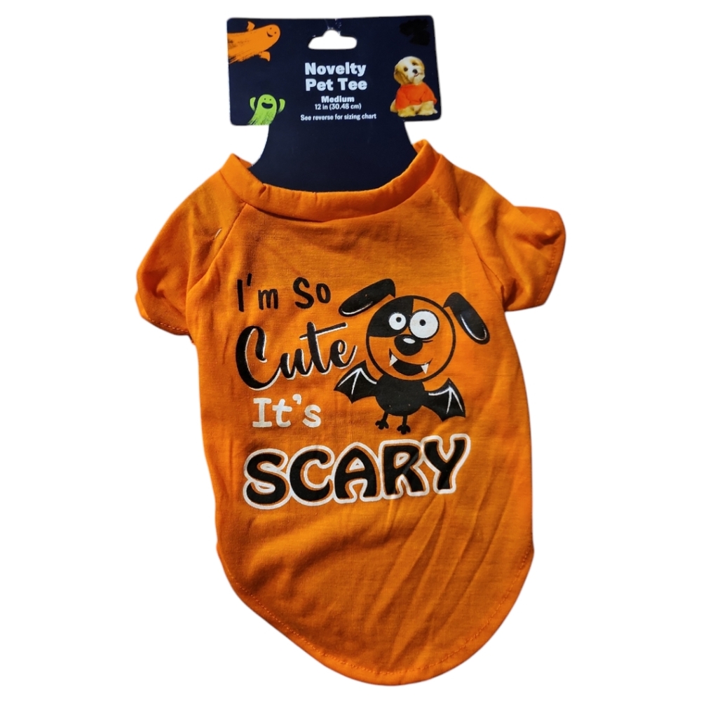 NWT Orange Black Bat I'm So Cute It's Scary Halloween T-Shirt Dog Cat Sz M